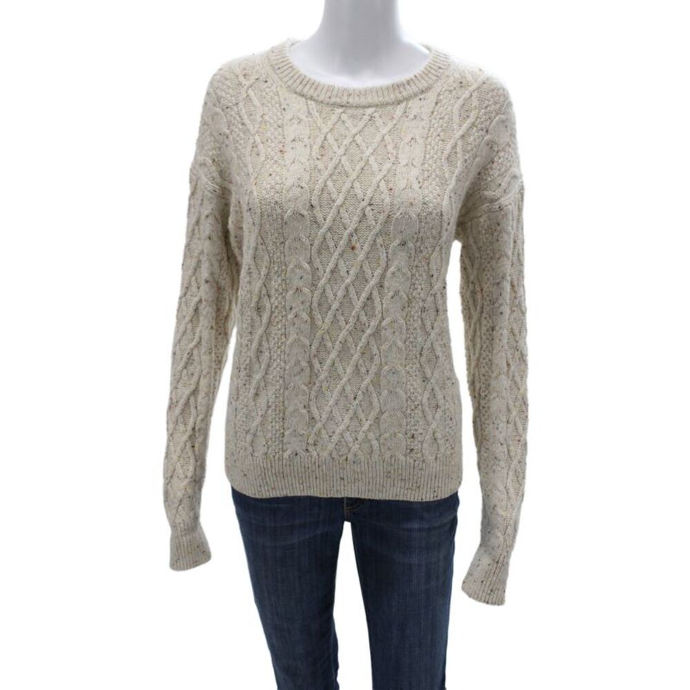J Crew Womens Cotton Crew Neck Pullover Sweater Beige Long Sleeve Size M